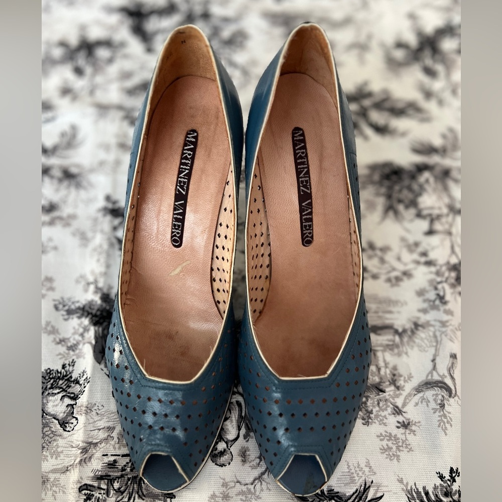Martinez Valero Teal Perforated Leather Flats
